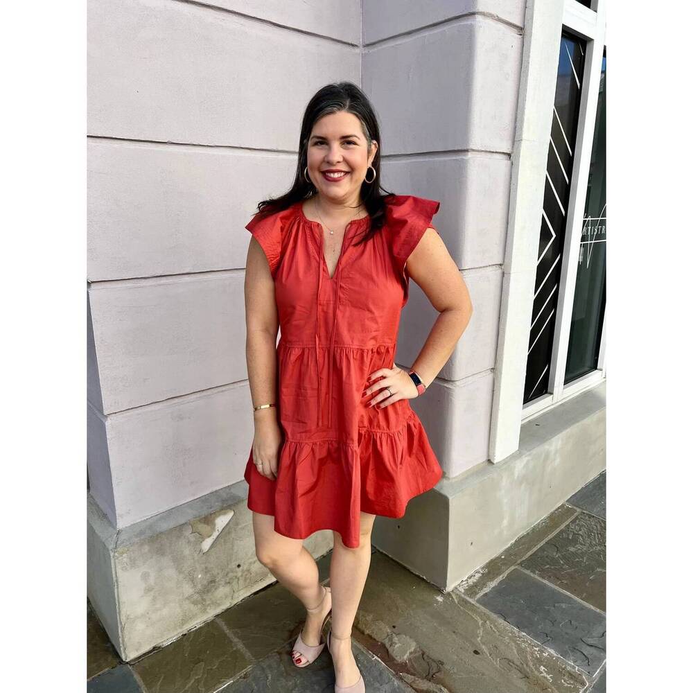 NEW PINCH cotton ruffle mini dress in rust